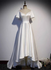 White High Low Satin Beaded Party Dress