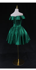 Vestido corto de satén verde para fiesta de bienvenida y graduación 
