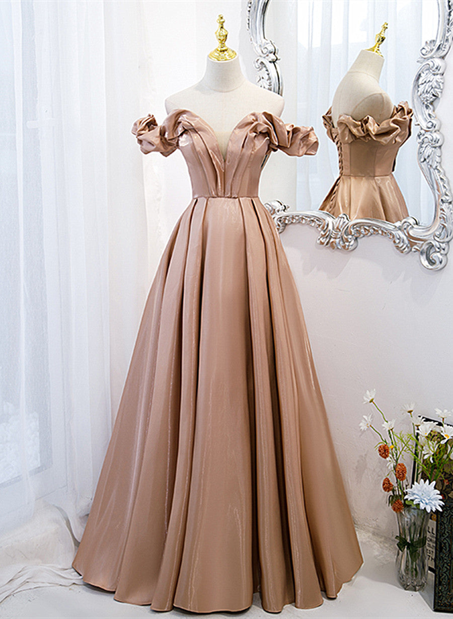 Champagne Satin Long Party Dress Prom Dress