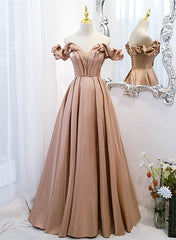 Champagne Satin Long Party Dress Prom Dress
