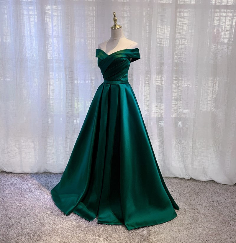 Off Shoulder Satin Simple Sweetheart Long Prom Dress