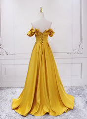 Gold Satin A-line Sweetheart Long Junior Prom Dress