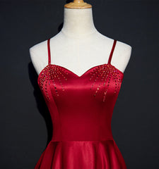 Wine Red Satin Beaded Sweetheart Party Dress