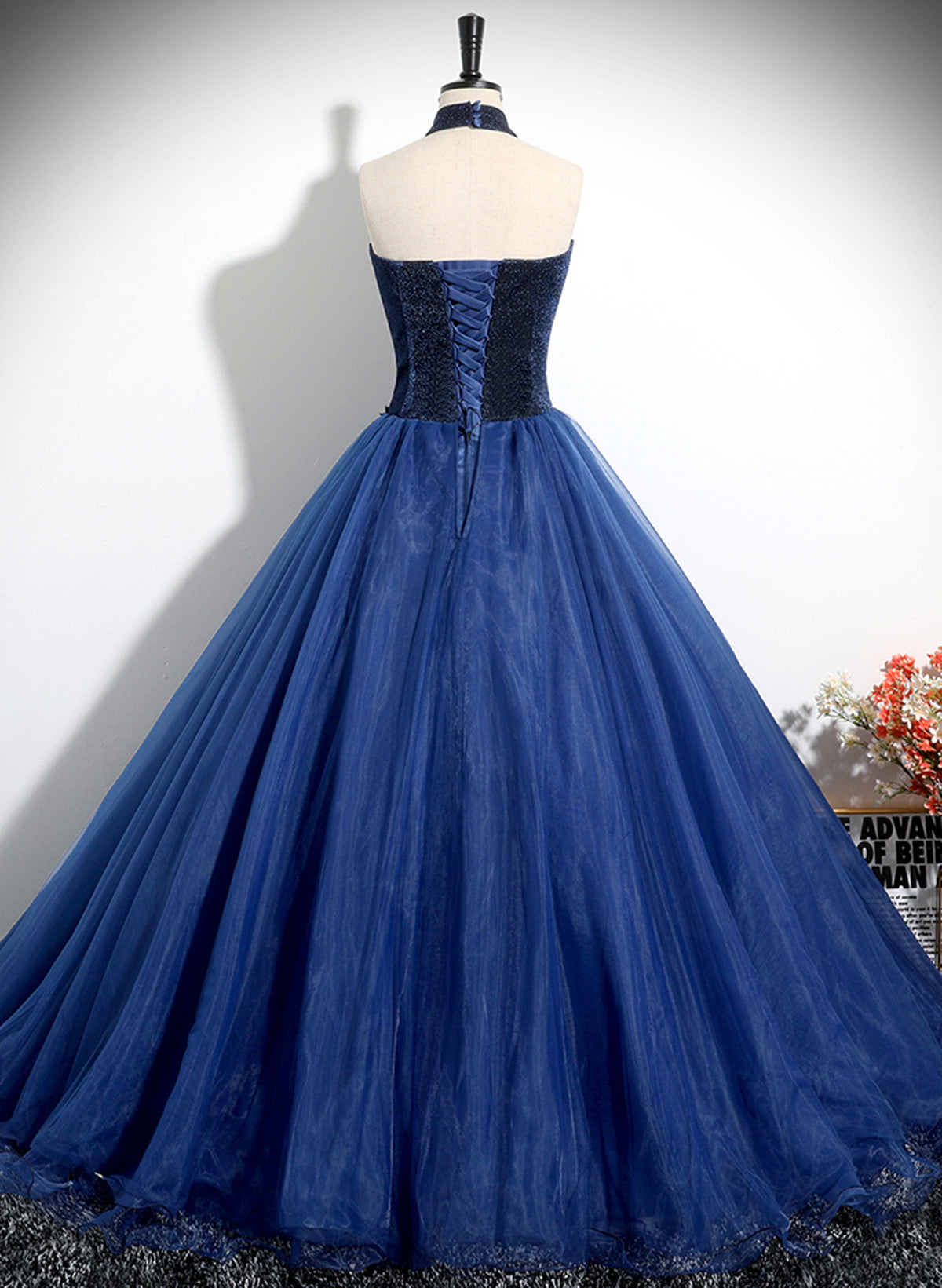 Blue High Neckline Ball Gown Formal Dress
