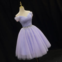 Lindos vestidos de fiesta de tul con cuentas en color morado claro 