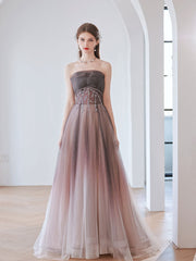 Charming Gradient A-line Pink Beaded Long Evening Gown