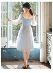 Lindo vestido de fiesta corto de tul rosa y azul para el regreso a casa. 