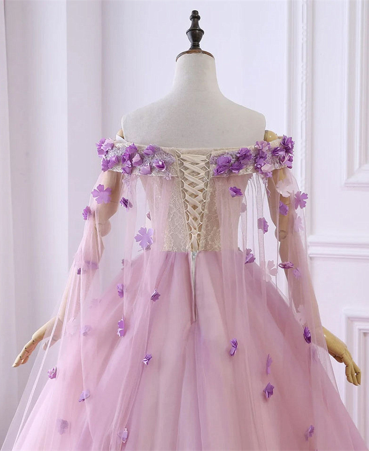Vestido largo de tul rosa con flores para fiesta de dulces 16 