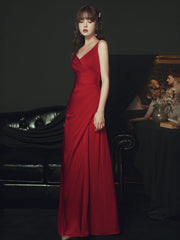 Sexy Wine Red Satin Straps Long Party Dress