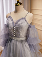 Vestido de fiesta corto de tul con hombros descubiertos y encaje 