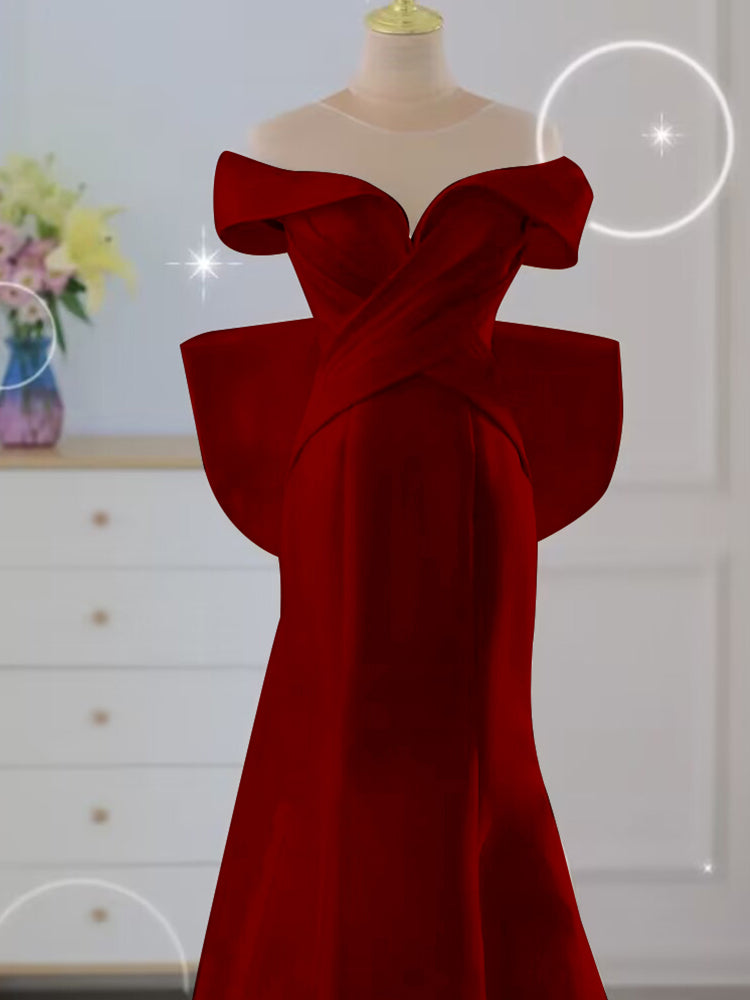 Wine Red Mermaid Long Party Dress with Bow