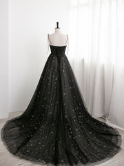 Black Sweetheart Tulle Straps Long Formal Dress