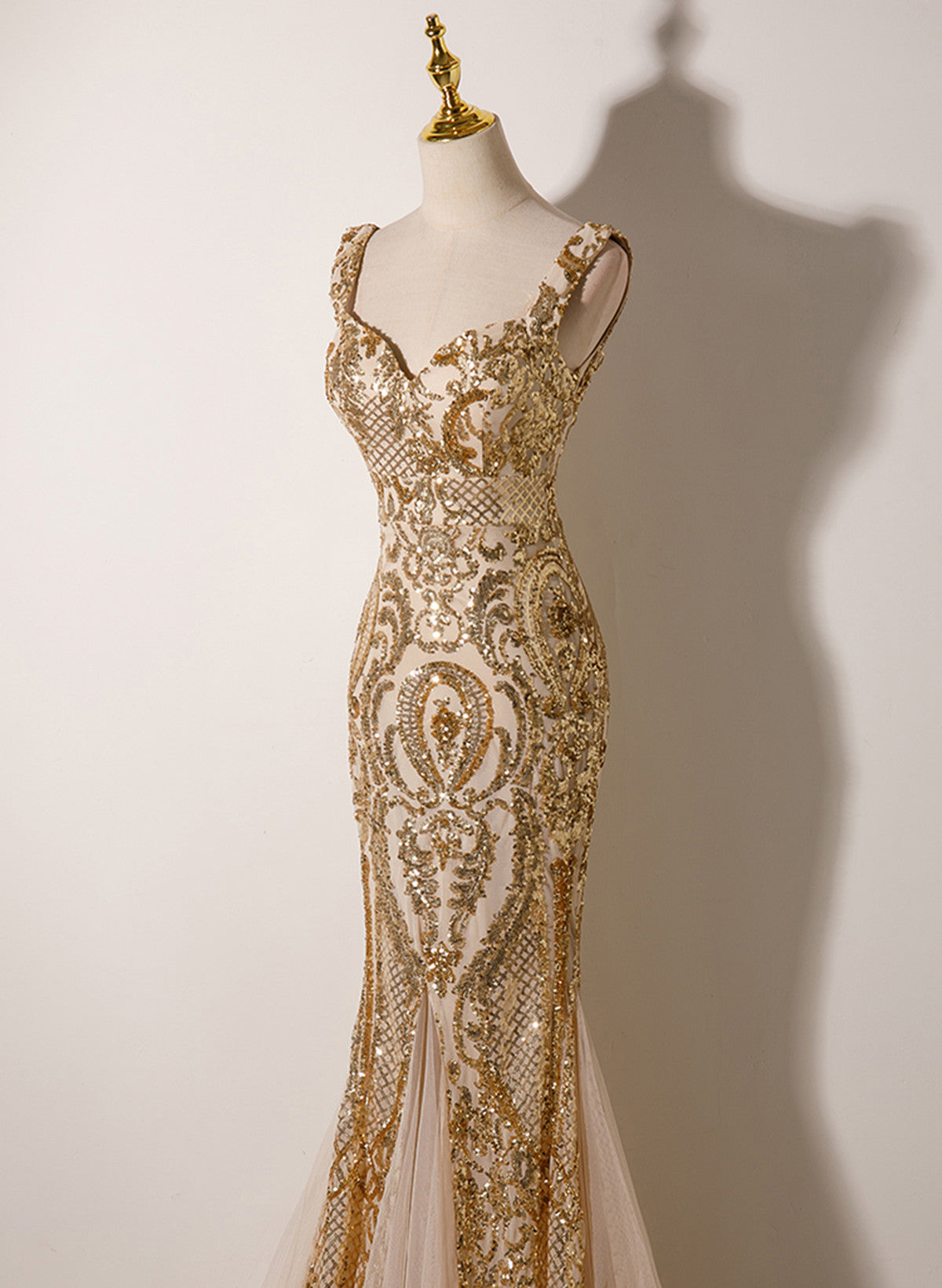 Champagne Mermaid Straps Long Evening Dress