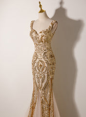 Champagne Mermaid Straps Long Evening Dress