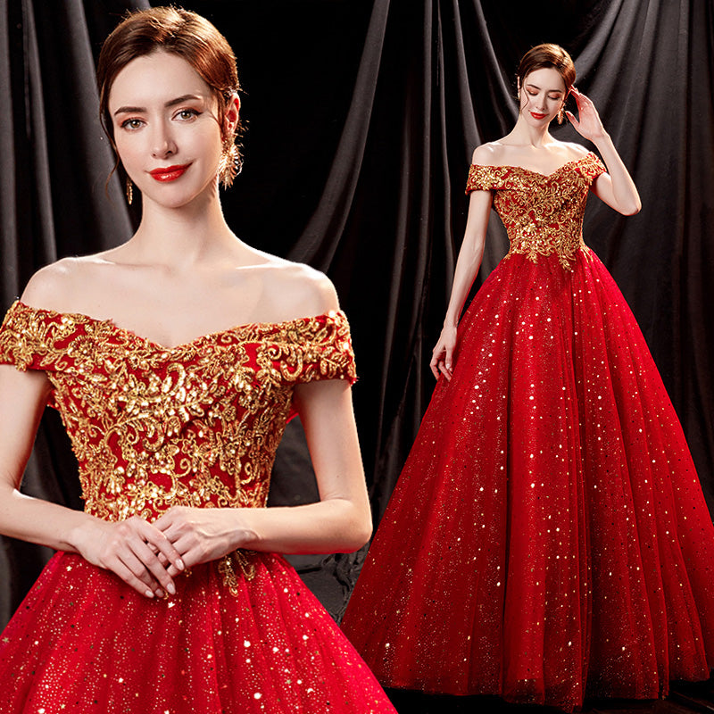 Vestido corto de fiesta con escote en forma de corazón de tul brillante rojo y hombros descubiertos 