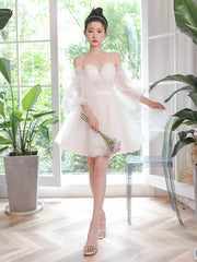 White Tulle Short Sleeves Homecoming Dress