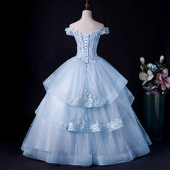Blue Tulle Ball Gown Off Shoulder Layers Sweet 16 Dress