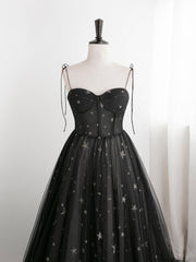 Black Sweetheart Tulle Straps Long Formal Dress