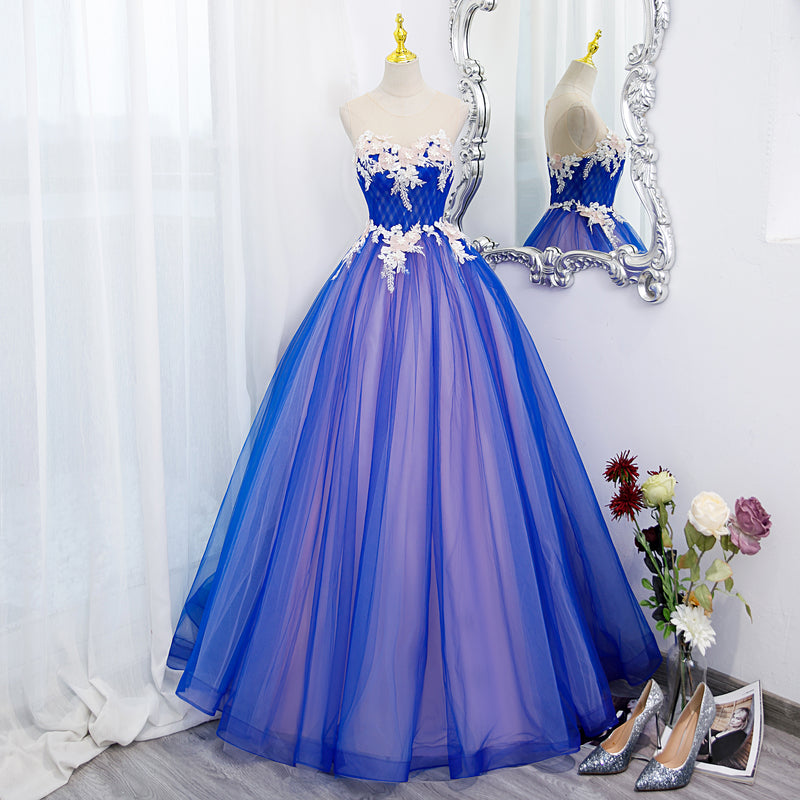 Vestido formal único azul y rosa con encaje 