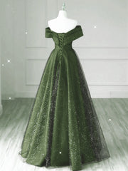 Vestido de fiesta largo de satén en forma de A, verde oscuro y negro 