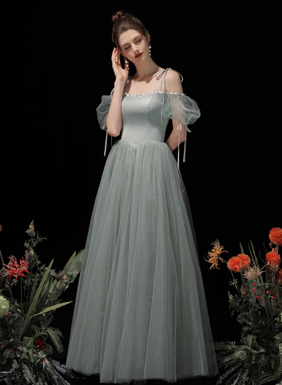 Light Green Tulle and Satin Party Dress