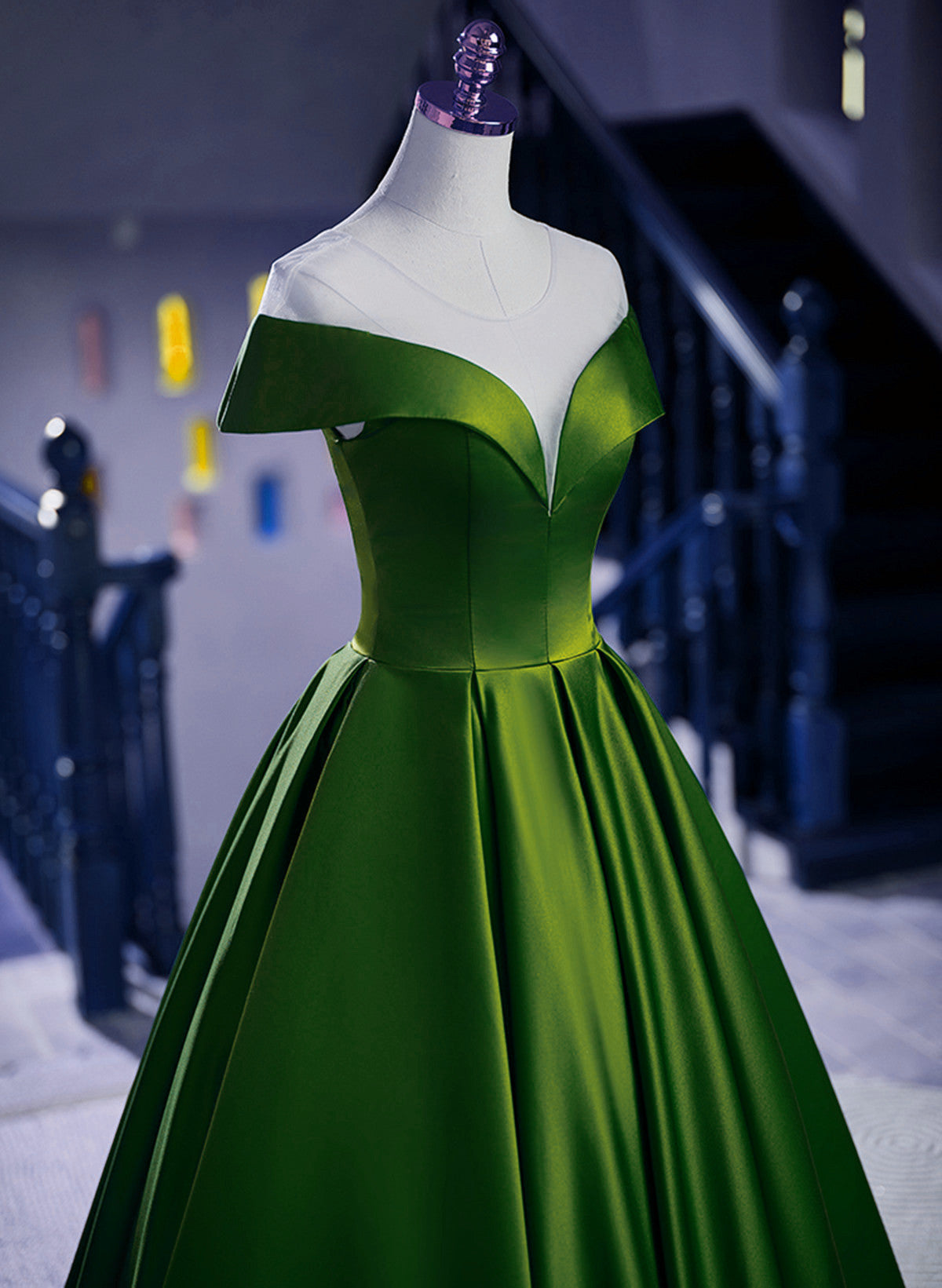 Vestido de fiesta sencillo de corte A con escote redondo verde 