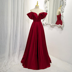 Wine Red Satin A-line Floor Length Party Dresses