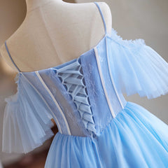 Vestido de fiesta de tul con cuentas y hombros descubiertos en forma de A 