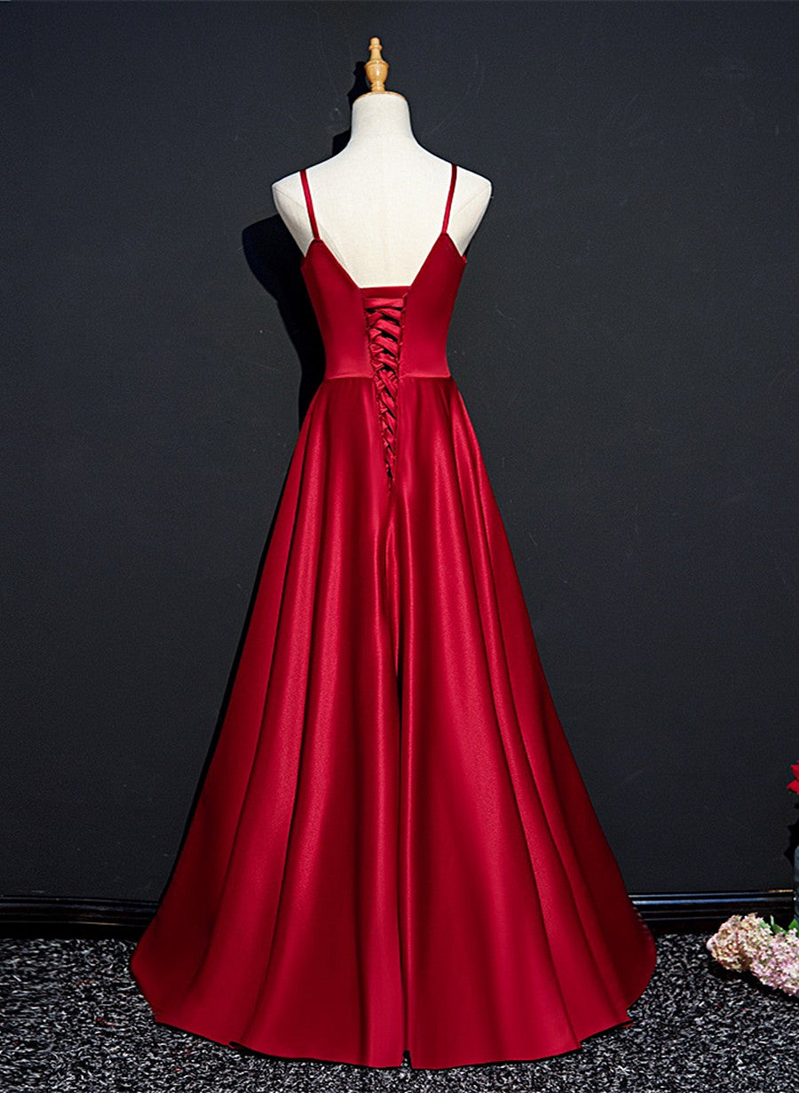 Wine Red Satin Beaded Sweetheart Party Dress