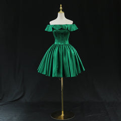 Vestido corto de satén verde para fiesta de bienvenida y graduación 