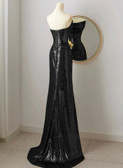 Black Scoop Sequins Floor Length Prom Dress