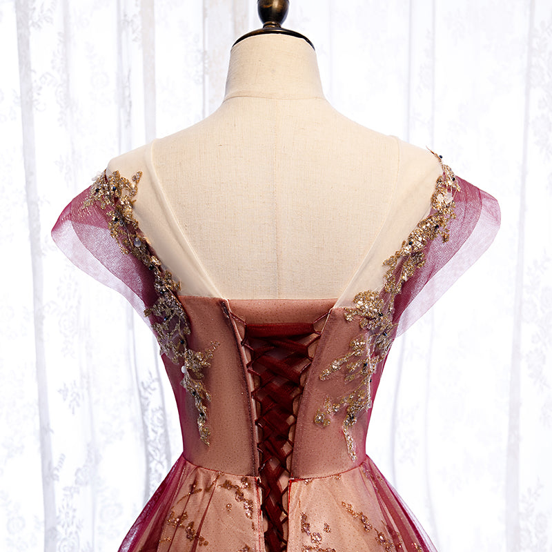 Charming Tulle Cap Sleeves Long New Party Gown