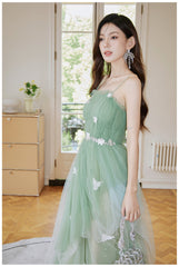 Light Green Tulle Straps Long Prom Dress