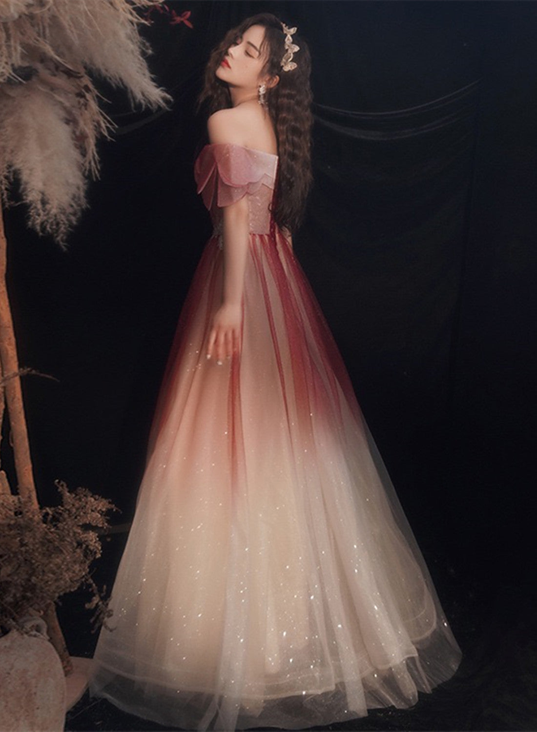 Lovely Off Shoulder Gradient Long Formal Dress