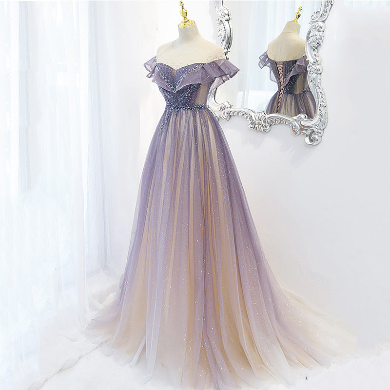 Light Purple Shiny Tulle Gradient A-line Sweetheart Prom Dress