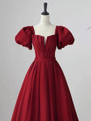 Vestido de fiesta rojo vino de manga corta, corte A y largo hasta el suelo 