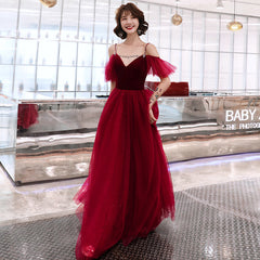 Charming Wine Red Straps Long Evening Party Dresses