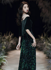 Dark Green Velvet and Sequins Mermaid Long Prom Dress