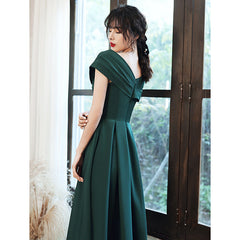 Green Off Shoulder Knee Length Bridesmaid Dress