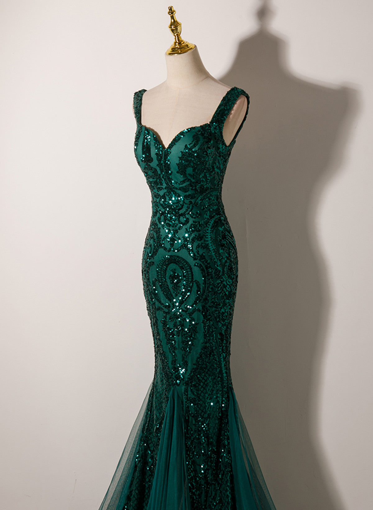 Green Mermaid Long Straps Sequins Long Prom Dress