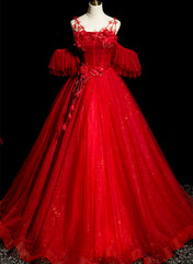 Vestido de fiesta de tul rojo con hombros descubiertos para quinceañeras 