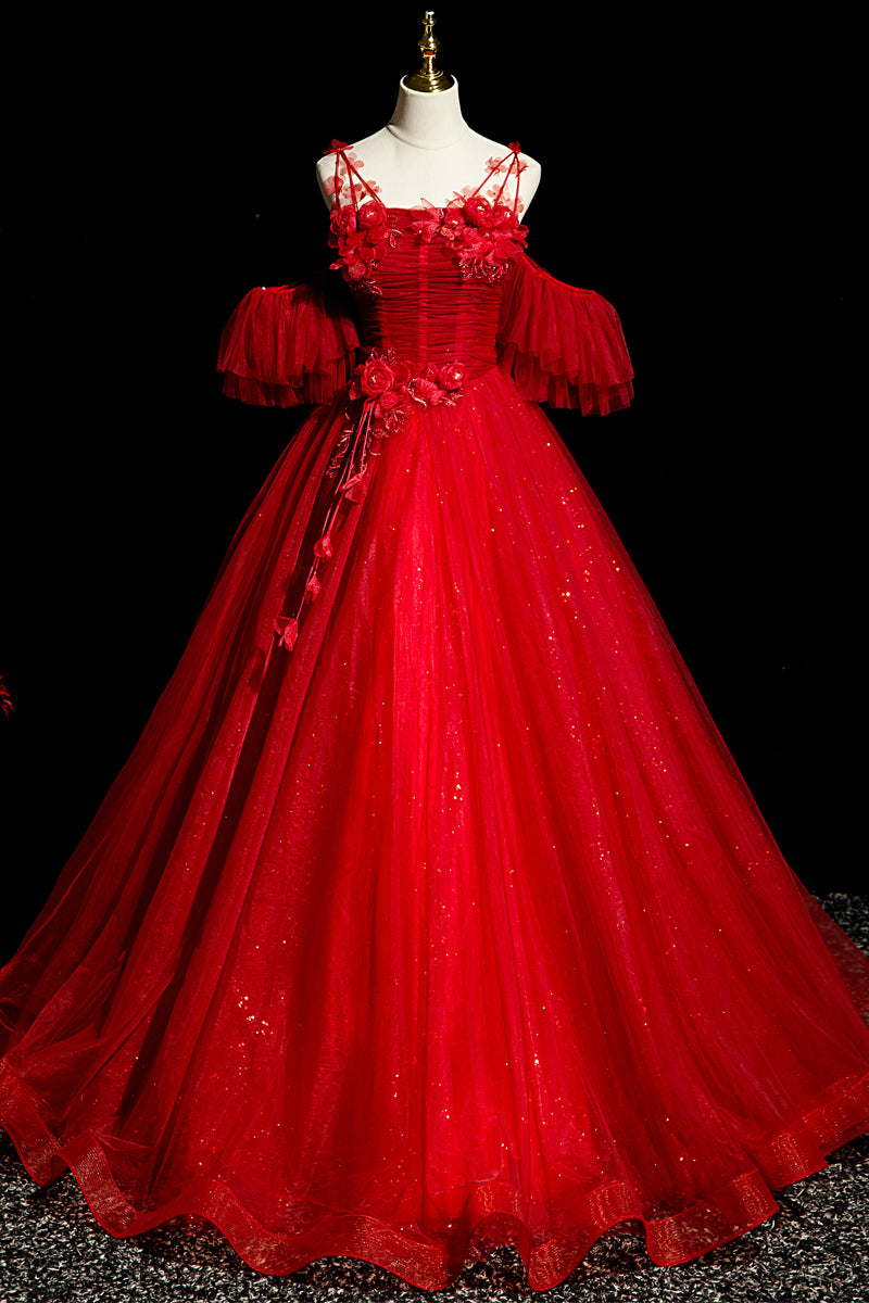 Vestido de fiesta de tul rojo con hombros descubiertos para quinceañeras 