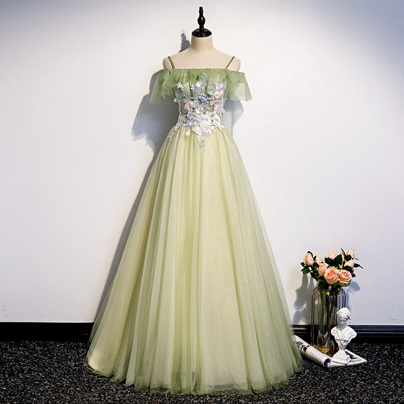 Lovely Flowers Off Shoulder Tulle Long Party Dress
