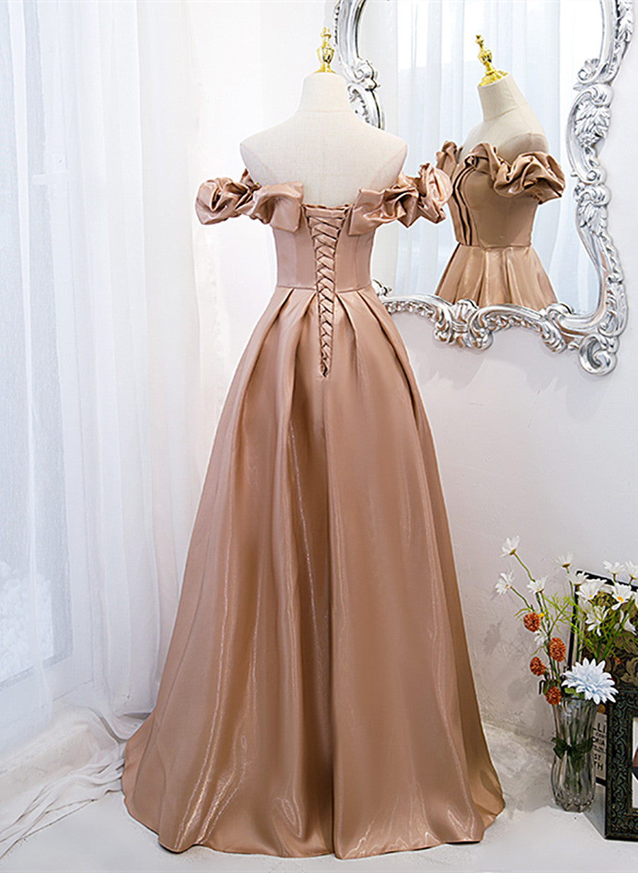 Champagne Satin Long Party Dress Prom Dress