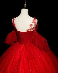 Vestido de fiesta de tul rojo con hombros descubiertos para quinceañeras 