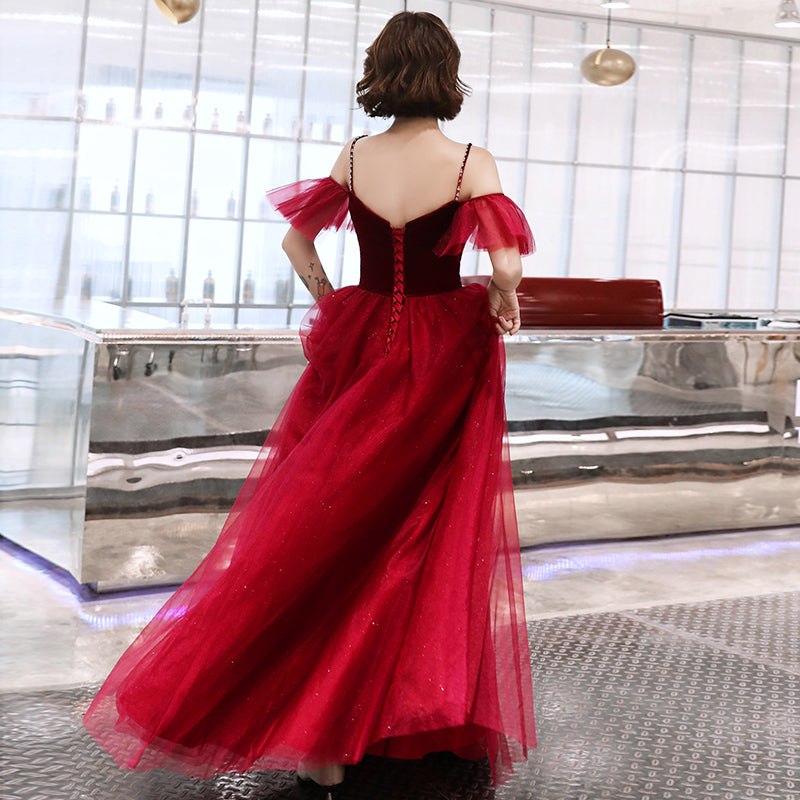 Charming Wine Red Straps Long Evening Party Dresses