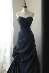 Navy Blue Sweetheart Style Taffeta Long Prom Dress