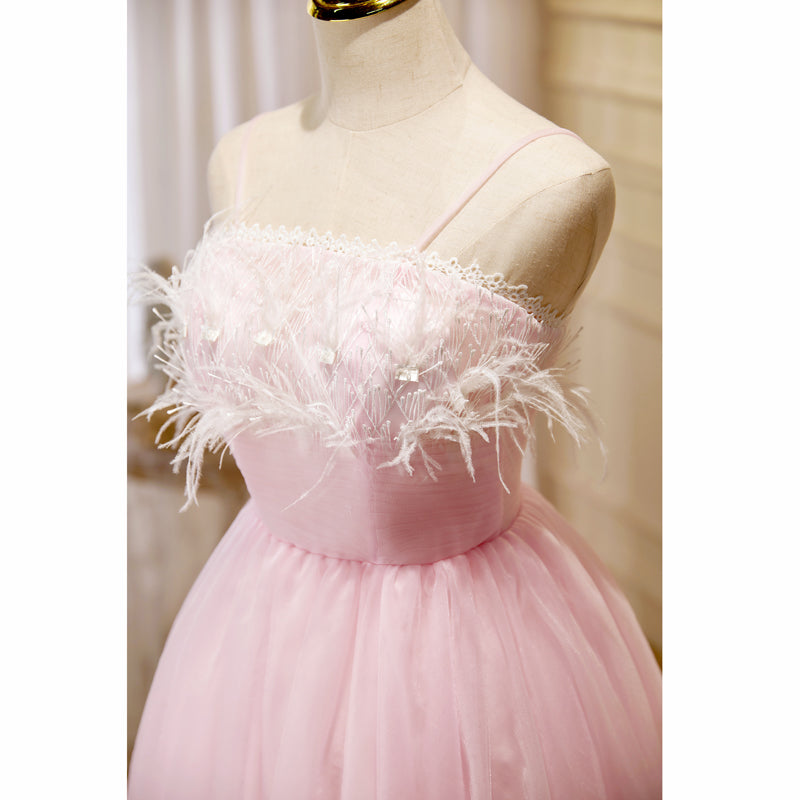 Hermosos vestidos de fiesta hasta la rodilla con tirantes de tul rosa 