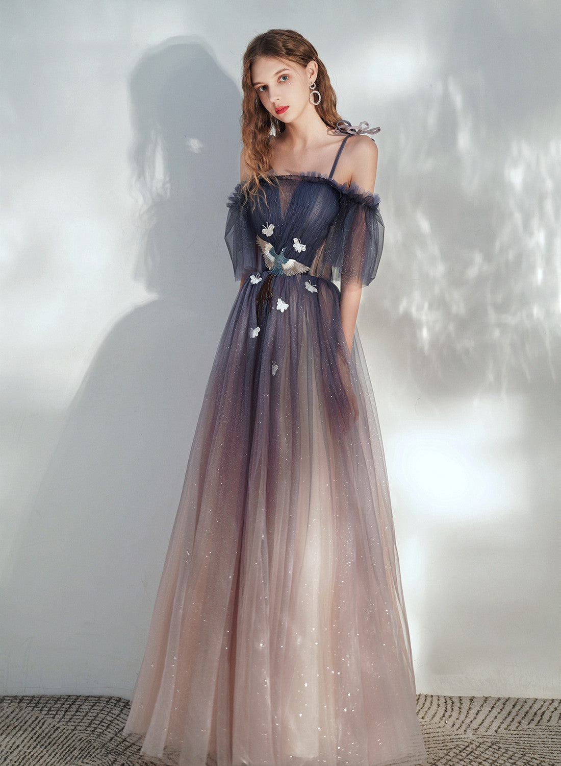 Beautiful Gradient Tulle Off Shoulder with Butterflies