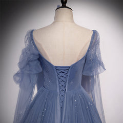 Beautiful Blue Tulle Beaded Long Formal Dress Party Dresses